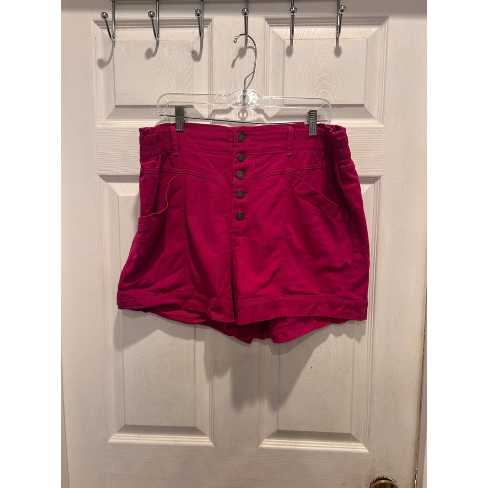 Knox Rose Magenta Pink High Rise Button Fly Utility Shorts Womens Size Large